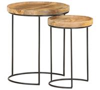 vidaXL 2 Piece Coffee Table Set Solid Mango Wood and Steel