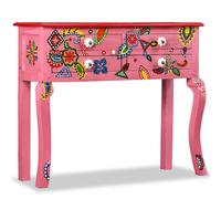 vidaXL Solid Mango Wood Console Table Pink Hand Painted 4 Drawers Bedroom