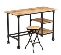 vidaXL Solid Mango Wood Desk with Folding Stool 115x50x76cm Office Worktable