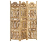 vidaXL Solid Mango Wood Hand carved 3-Panel Room Divider 120cm Privacy Screen