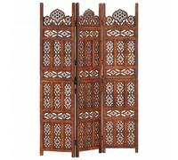 vidaXL Solid Mango Wood Hand carved 3-Panel Room Divider Brown 120cm Partition