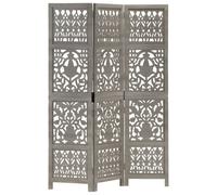 vidaXL Solid Mango Wood Hand Carved 3-Panel Room Divider Grey 120x165cm Screen