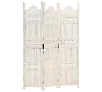 vidaXL Solid Mango Wood Hand carved 3-Panel Room Divider Room Partition Decorative Wooden Screen Folding Privacy Screen White 120x165cm