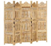 vidaXL Solid Mango Wood Hand carved 5-Panel Room Divider 200cm Privacy Screen