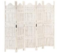 Vidaxl Hand Carved 5-Panel Room Divider White 200X165 Cm Solid Mango Wood Room Dividers