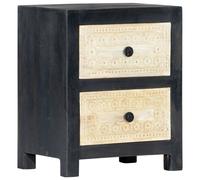 vidaXL Solid Mango Wood Hand Carved Bedside Cabinet Grey 40x30x50cm Storage