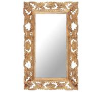 vidaXL Solid Mango Wood Hand Carved Mirror - Brown Wooden Wall-Mounted Makeup Accessory for Bedroom, Bathroom and Living Room