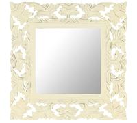 vidaXL Solid Mango Wood Hand Carved Mirror Wooden Wall Hall Mirror Wall Mounted Makeup Mirror Home Decoration Hall Living Room Washroom White