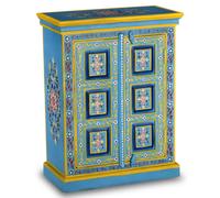 vidaXL Solid Mango Wood Sideboard Turquoise Hand Painted Door Cabinet Cupboard