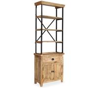 Sideboard solid mango wood & steel frame 65x30x180cm drawer + cabinet 3 shelves