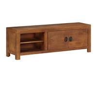 vidaXL Solid Mango Wood TV Cabinet - Antique-style Wooden Media Unit with 2 Compartments and Cabinet Storage - Vintage Charm Stand for Living Room, Bedroom, Office - Brown