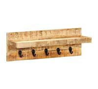 vidaXL Wall Mounted Coat Rack Solid Rough Mango with 5 Coat Hooks and a Shelf for Storage 60x15x20 cm