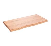 vidaXL Solid Oak Wood Bathroom Countertop - Versatile Vanity Top with Live Edge and Treated Surface, Light Brown