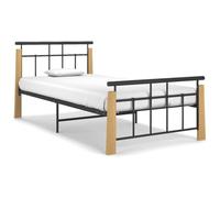 vidaXL Solid Oak Wood Bed Frame Metal 100x200 cm Bedroom Furniture Bedstead