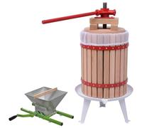 vidaXL Solid Oak Wood, Cast Iron and Steel Fruit & Wine Press and Crusher Set - 2 Piece - Large 18L Press Capacity & 7L Crusher Capacity - Ideal for Apples, Pears, Peaches & Berries