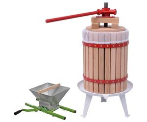 vidaXL Solid Oak Wood, Cast Iron and Steel Fruit & Wine Press and Crusher Set - 2 Piece - Large 18L Press Capacity & 7L Crusher Capacity - Ideal for Apples, Pears, Peaches & Berries