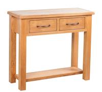 vidaXL Solid Oak Wood Console Table 2 Drawers with Handles Brown Stand Desk
