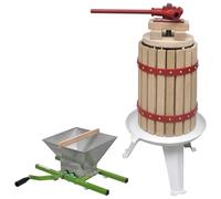 vidaXL Solid Oak Wood Fruit and Wine Press and Crusher Set | 2-Piece Easy Assemble Home Juicer | Rust-Resistant Cast Iron Hardware | Wine/Cider Brewing & Pressing