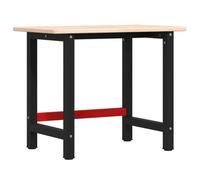 vidaXL Solid Oak Wood Workbench - 100x60x81.5 cm - Rectangular Table - Powder-Coated Metal Frame - Indoor and Outdoor Use