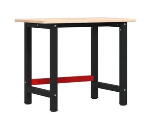 vidaXL Solid Oak Wood Workbench - 100x60x81.5 cm - Rectangular Table - Powder-Coated Metal Frame - Indoor and Outdoor Use