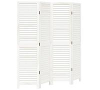 vidaXL Solid Paulownia Wood 4-Panel Room Divider-White Privacy Screen for Living Room/Bedroom/Office, Easy to Clean, Durable, Foldable