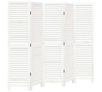 vidaXL Solid Paulownia Wood Room Divider - 5 Panels, White, 175-180x160cm - Multipurpose Privacy Screen for Bedroom/Living Room/Office