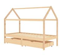 vidaXL Solid Pine Wood Kids Bed Frame with Drawers 90x200 cm Wooden Base Unit