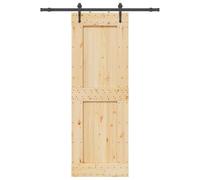 vidaXL Solid Pine Sliding Door 80x210 cm with Black Steel Hardware Set for Home/Barn Installation