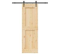 vidaXL Solid Pine Sliding Door with Hardware Set - Rustic Interior Barn Door, Space-Saving, Quiet Operation, 70x210 cm, Black Steel Rails, Versatile for Home Use, Bedroom, Kitchen, Garage