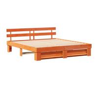 vidaXL Solid Pine Waxed Brown Platform Bed, 180 x 200 cm, Modern Design with Square Legs, Headboard Included, Fixed Slats, No Need for a Bed Base, Easy Assembly for Two, Perfect for Chalet