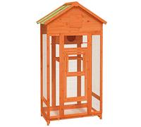 vidaXL Solid Pine Wood Bird House in Brown - Outdoor Parrot Aviary with Nesting Box, Perch, and Water- Roof - Wire Mesh for Bird Safety and Easy Cleaning - 91.5x53x170 cm
