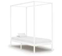 vidaXL Solid Pine Wood Canopy Bed Frame White 90x200cm Single Wooden Beds