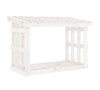 vidaXL Solid Pine Wood Firewood Rack, White, 108x64.5x77 cm - Ample Storage Space, Raised for Better Airflow, with Sloped Roof