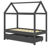 vidaXL Solid Pine Wood Kids Bed Frame with a Drawer Dark Grey 70x140cm Unit