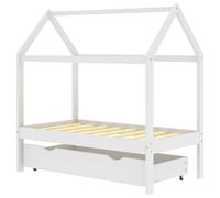 vidaXL Solid Pine Wood Kids Bed Frame with a Drawer White 70x140 cm Bed Base