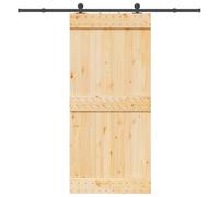 vidaXL Solid Pine Wood Sliding Door 95x210 cm with Hardware Set - Rustic Space-Saving Barn Door for Home Entrance Bedroom Kitchen