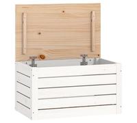 vidaXL Solid Pine Wood Storage Box, Modern Style Wooden Tool Bin with Practical Lid & Large Compartment, White Finish - 59.5x36.5x33 cm