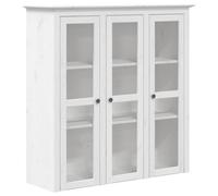 vidaXL Solid Pine Wood White Cabinet with Glass Doors - Versatile BODO Dresser Top with Metal Handles - Storage and Display Solution