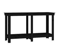 vidaXL Solid Pine Wood Workbench - Black, 140x50x80 cm Garage Work Table with Shelves, Sturdy Frame