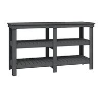 vidaXL Solid Pine Wood Workbench: Versatile Garage Working Table, Grey, Rustic Design, Ample Storage with Shelves