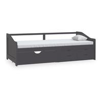 vidaXL Solid Pinewood 3-Seater Day Bed with Drawers Grey Occasional Sofa Bed