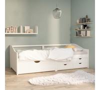 vidaXL Solid Pinewood 3-Seater Day Bed with Drawers White Occasional Sofa Bed