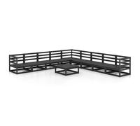 vidaXL Solid Pinewood Garden Lounge Set 10 Piece Black Sofa Seating Outdoor