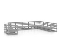 vidaXL Solid Pinewood Garden Lounge Set 10 Piece Grey Sofa Seating Outdoor