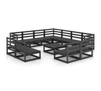 vidaXL Solid Pinewood Garden Lounge Set 12 Piece Black Sofa Seating Outdoor