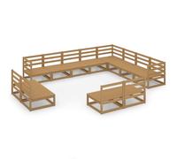 vidaXL Solid Pinewood Garden Lounge Set 12 Piece Honey Brown Wooden Lounge Set