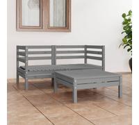 vidaXL Solid Pinewood Garden Lounge Set 3 Piece Grey Outdoor Seating Sofa