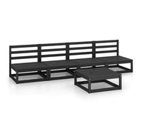 vidaXL Solid Pinewood Garden Lounge Set 5 Piece Black Outdoor Seat Furniture