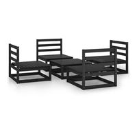 vidaXL Solid Pinewood Garden Lounge Set 5 Piece Black Wooden Furniture Sofa