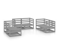 vidaXL Solid Pinewood Garden Lounge Set 6 Piece Grey Outdoor Seat Furniture